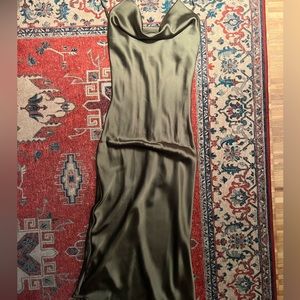 Beginning Boutique, olive green slip dress with back slit. Size XS (AUS size 6)